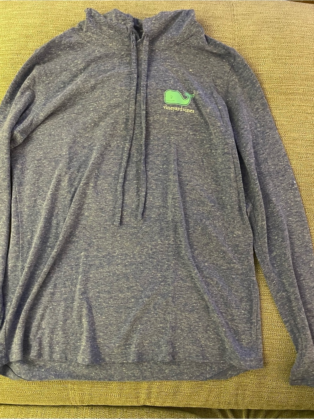 Vineyard Vines Men’s Heather Navy Zip-Up Hoodie with Green Whale Logo